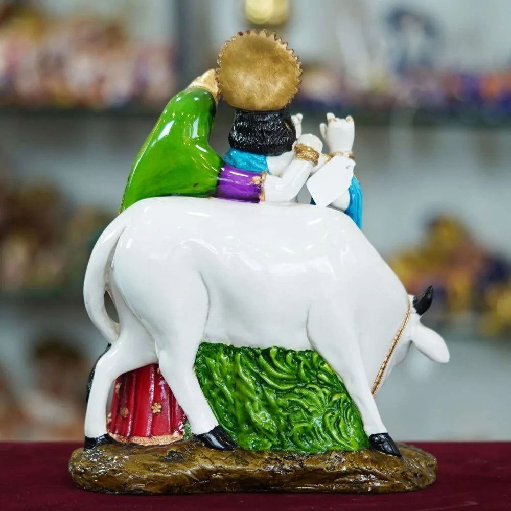Radha Krishna Idol with Cow – Divine Murti for Home Temple, Puja & Festive Décor