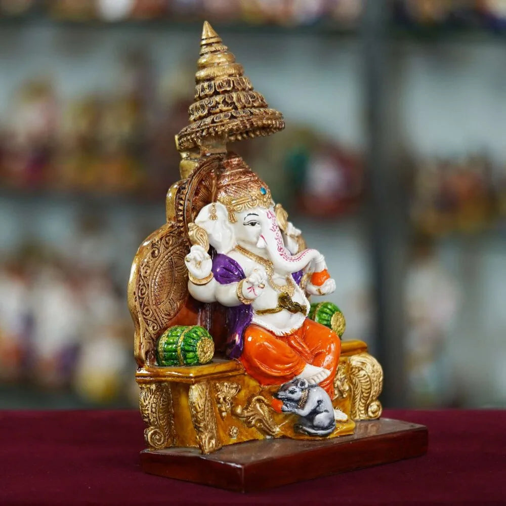 Lord Ganesha Idol on Throne – Ganpati Murti for Diwali Puja & Home Temple Décor