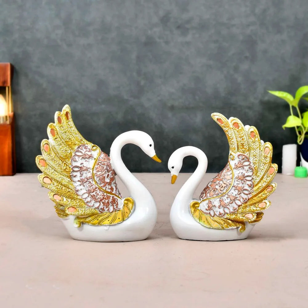 Golden Swan Couple Showpiece – Elegant Love Bird Statue for Home & Wedding Décor