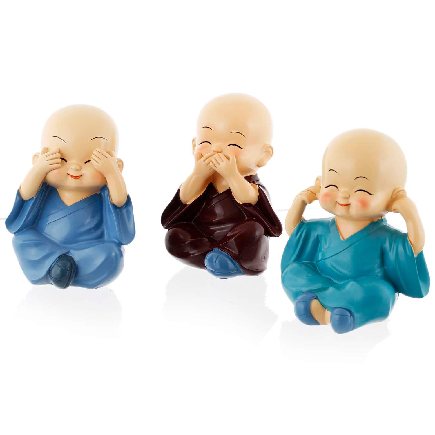 Set of 3 Laughing Monk Figurines – See No Evil, Hear No Evil, Speak No Evil – Feng Shui & Diwali Home Décor Gift