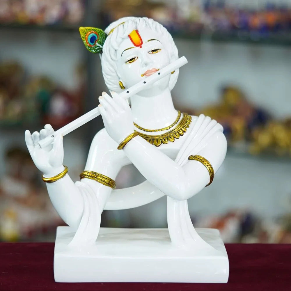 Lord Krishna Statue – Elegant Flute Playing Murti for Mandir, Janmashtami & Gifting