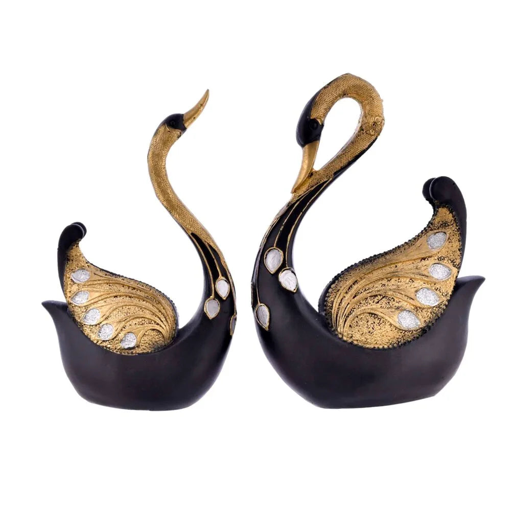 Black & Gold Swan Couple Showpiece – Luxury Romantic Home & Wedding Décor