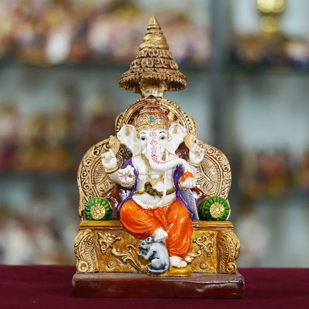 Lord Ganesha Idol on Throne – Ganpati Murti for Diwali Puja & Home Temple Décor