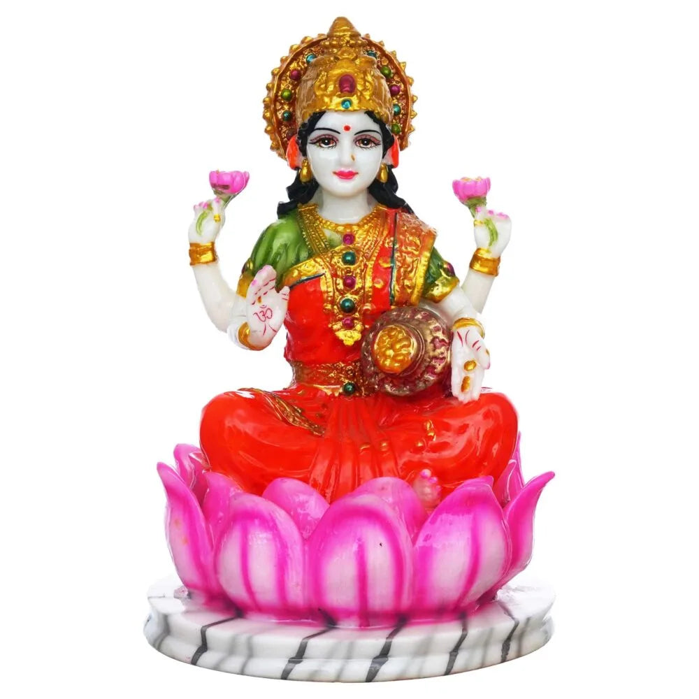 Lakshmi Mata Idol on Lotus – 10.5 Inch Goddess Statue for Diwali Puja & Temple