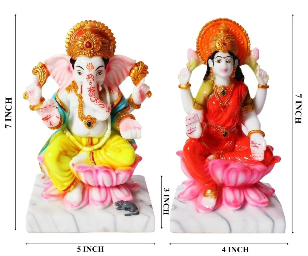 Lakshmi Ganesha Idol Set – 7 Inch Murti for Diwali Puja, Temple & Home Décor