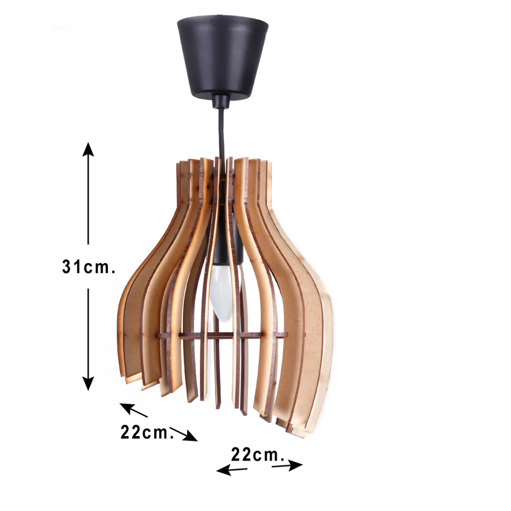 Wooden Pendant Light for Living Room, Bedroom & Dining | Modern Hanging Ceiling Lamp (31 x 22 cm)