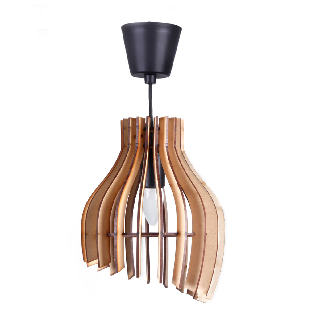 Wooden Pendant Light for Living Room, Bedroom & Dining | Modern Hanging Ceiling Lamp (31 x 22 cm)