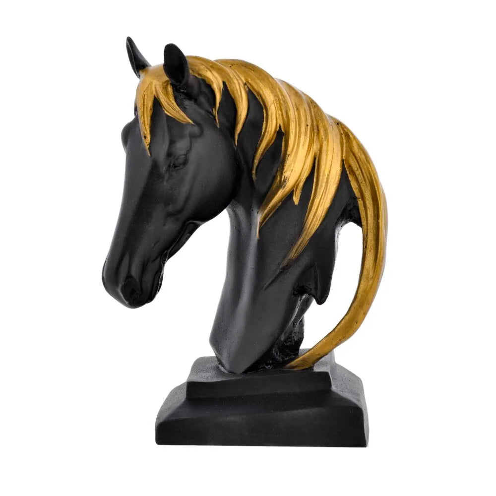 Black & Gold Horse Head Showpiece – Resin Home Decor Statue for Table Centerpiece and Office Desk Decoration