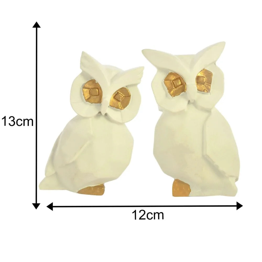 White Ceramic Owl Showpiece Set – Modern Decorative Figurines for Home & Office