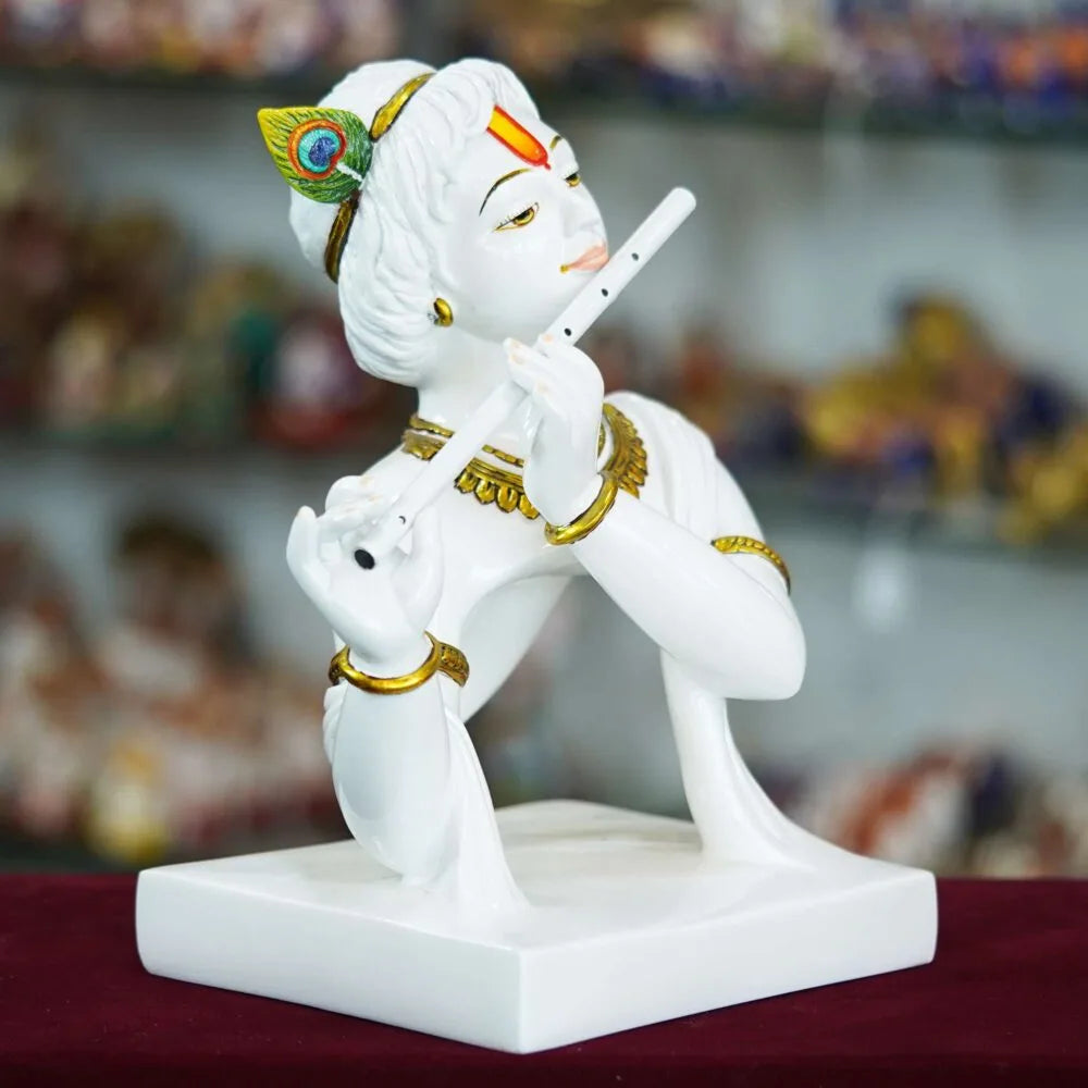 Lord Krishna Statue – Elegant Flute Playing Murti for Mandir, Janmashtami & Gifting