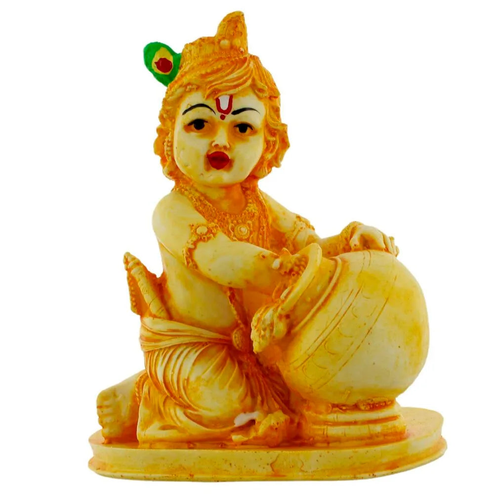 Makhan Chor Bal Krishna Idol – Butter Thief Baby Krishna Statue for Home & Puja Décor