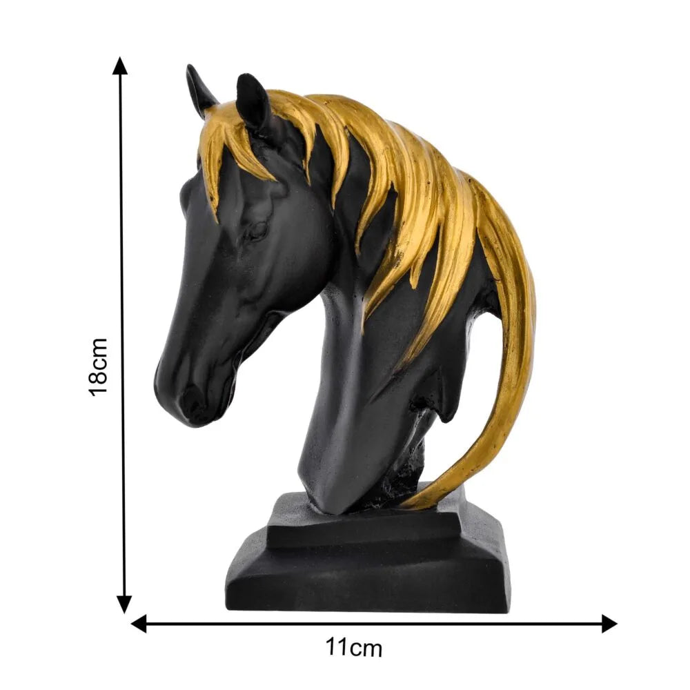 Black & Gold Horse Head Showpiece – Resin Home Decor Statue for Table Centerpiece and Office Desk Decoration