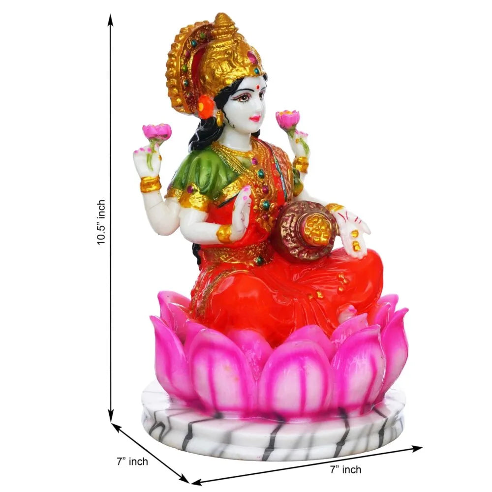 Lakshmi Mata Idol on Lotus – 10.5 Inch Goddess Statue for Diwali Puja & Temple