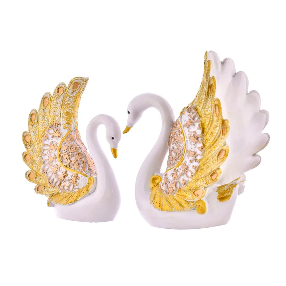 Golden Swan Couple Showpiece – Elegant Love Bird Statue for Home & Wedding Décor
