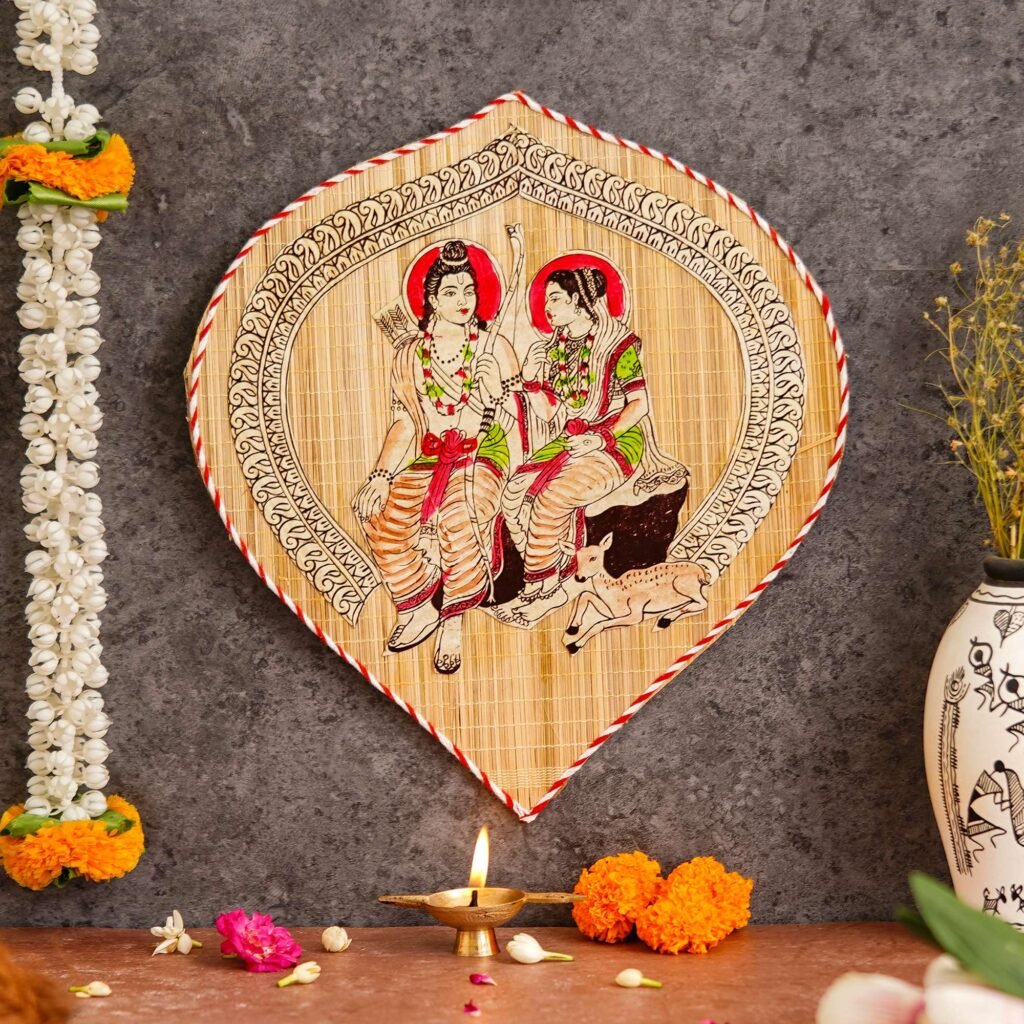 Handmade Bamboo Wall Hanging of Lord Ram & Sita – Traditional Diwali Pooja Gift
