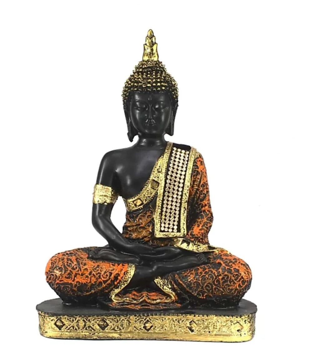 Black & Gold Meditating Buddha Idol – Resin Home Decor Showpiece for Pooja Room, Meditation Corner & Diwali Gift