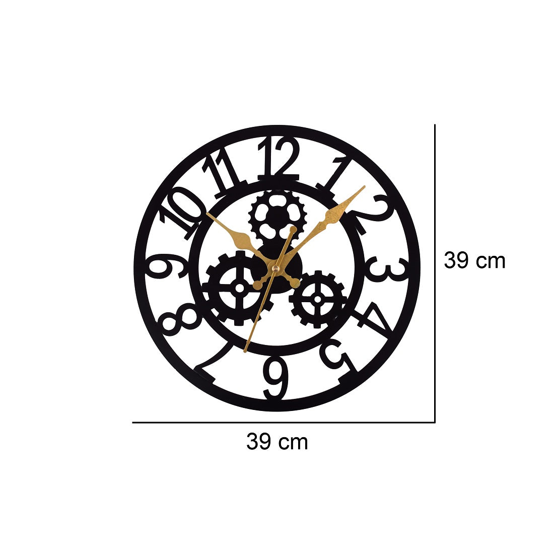 Gear Design Wall Clock 39 CM – Modern Black & Gold Decorative Wall Clock for Home, Living Room & Office