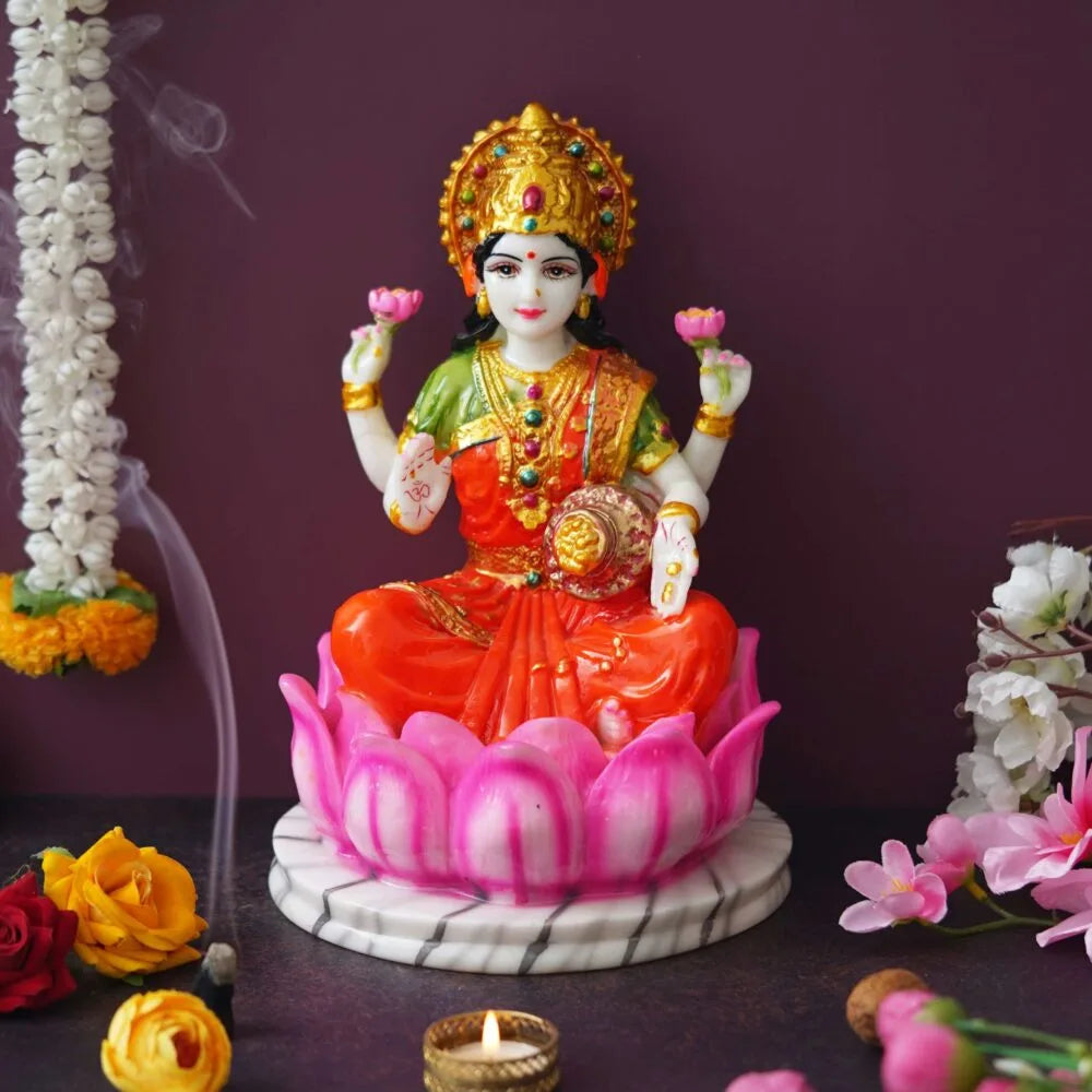 Lakshmi Mata Idol on Lotus – 10.5 Inch Goddess Statue for Diwali Puja & Temple