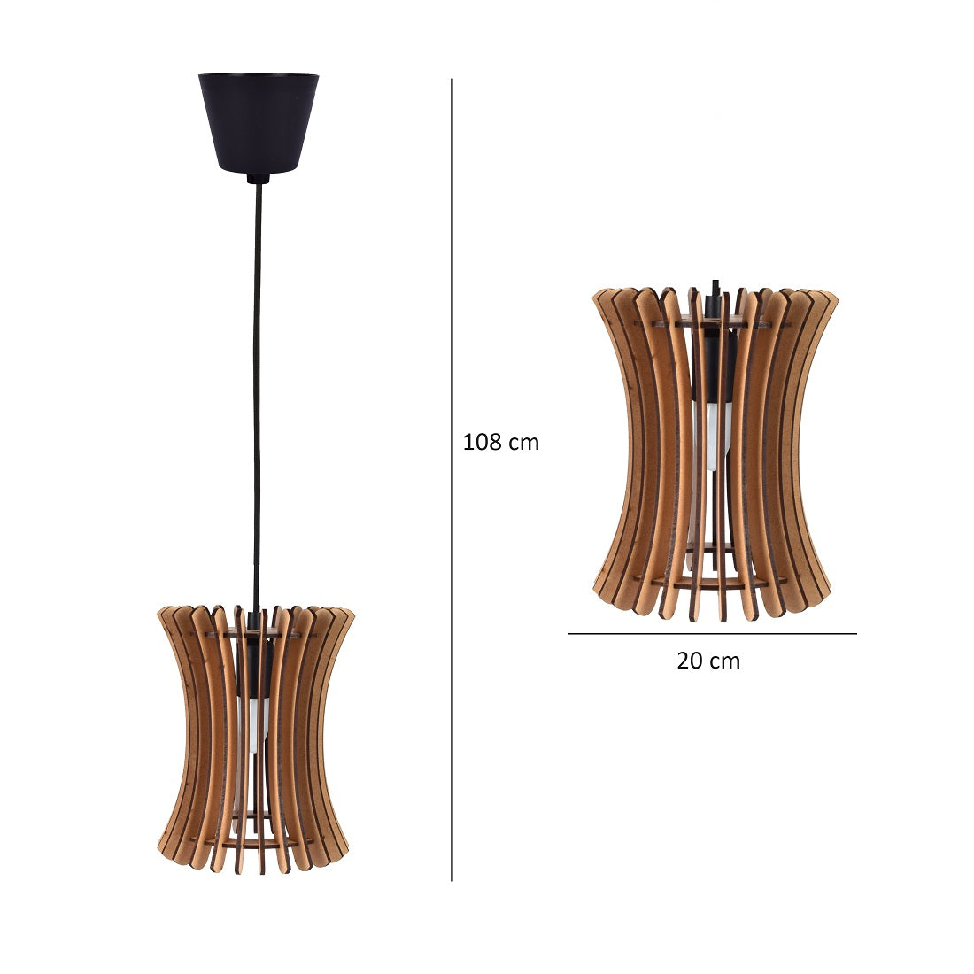 Wooden Pendant Light for Living Room, Dining Room & Bedroom | Modern Hanging Ceiling Lamp (20 x 20 x 108 cm)