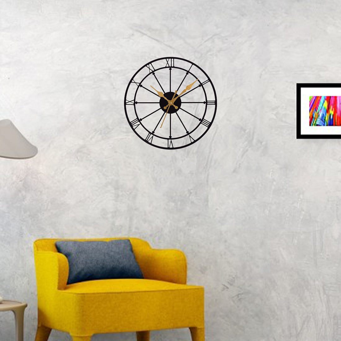 Roman Numeral Metal Wall Clock 39 cm – Black & Gold Vintage Wall Clock for Home, Living Room, Office & Café Decoration