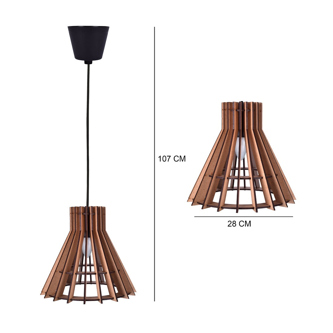Wooden Pendant Light for Living Room, Dining Room & Bedroom | Modern Hanging Ceiling Lamp (28 x 28 x 107 cm)
