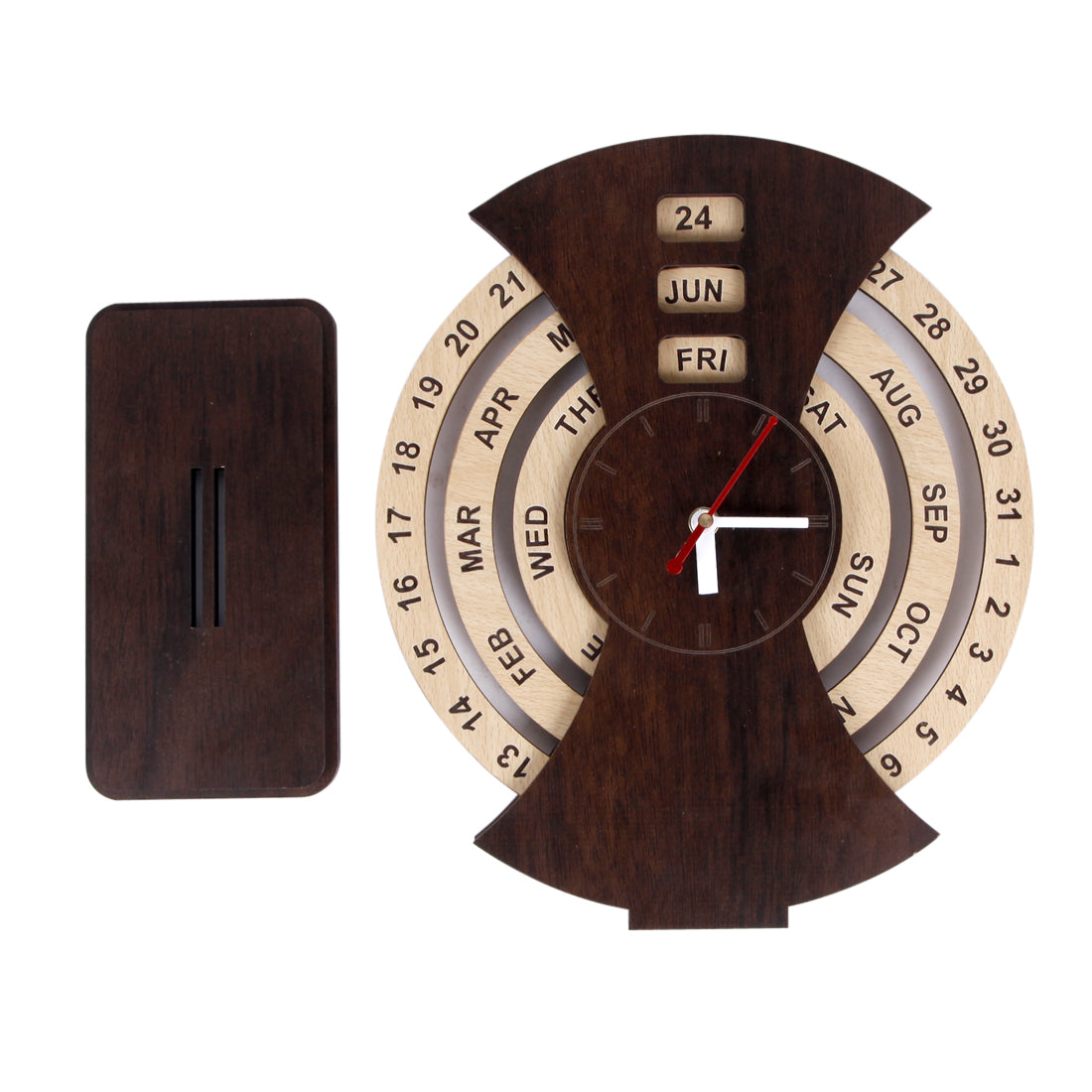 Wooden Calendar Clock – Retro Table Clock with Date, Month & Day Display for Home & Office