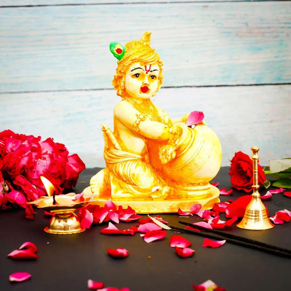 Makhan Chor Bal Krishna Idol – Butter Thief Baby Krishna Statue for Home & Puja Décor