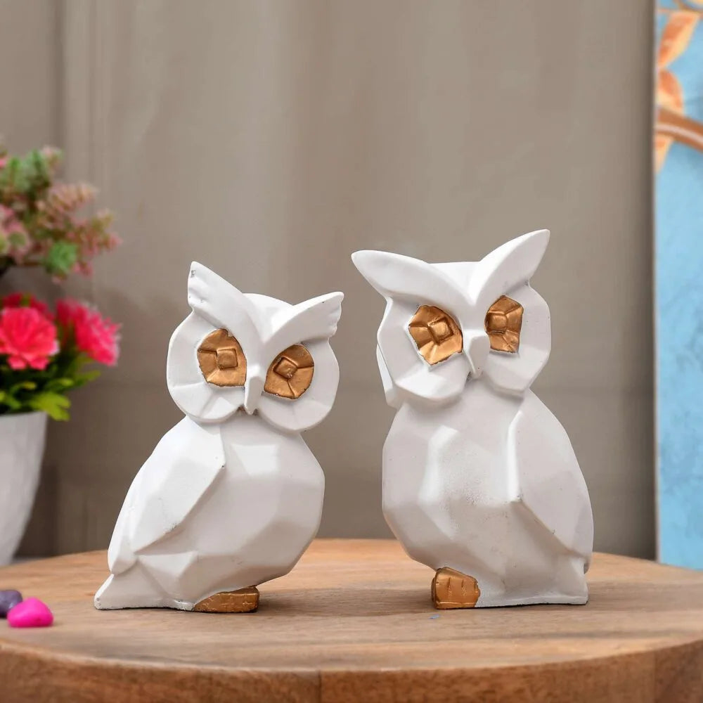 White Ceramic Owl Showpiece Set – Modern Decorative Figurines for Home & Office