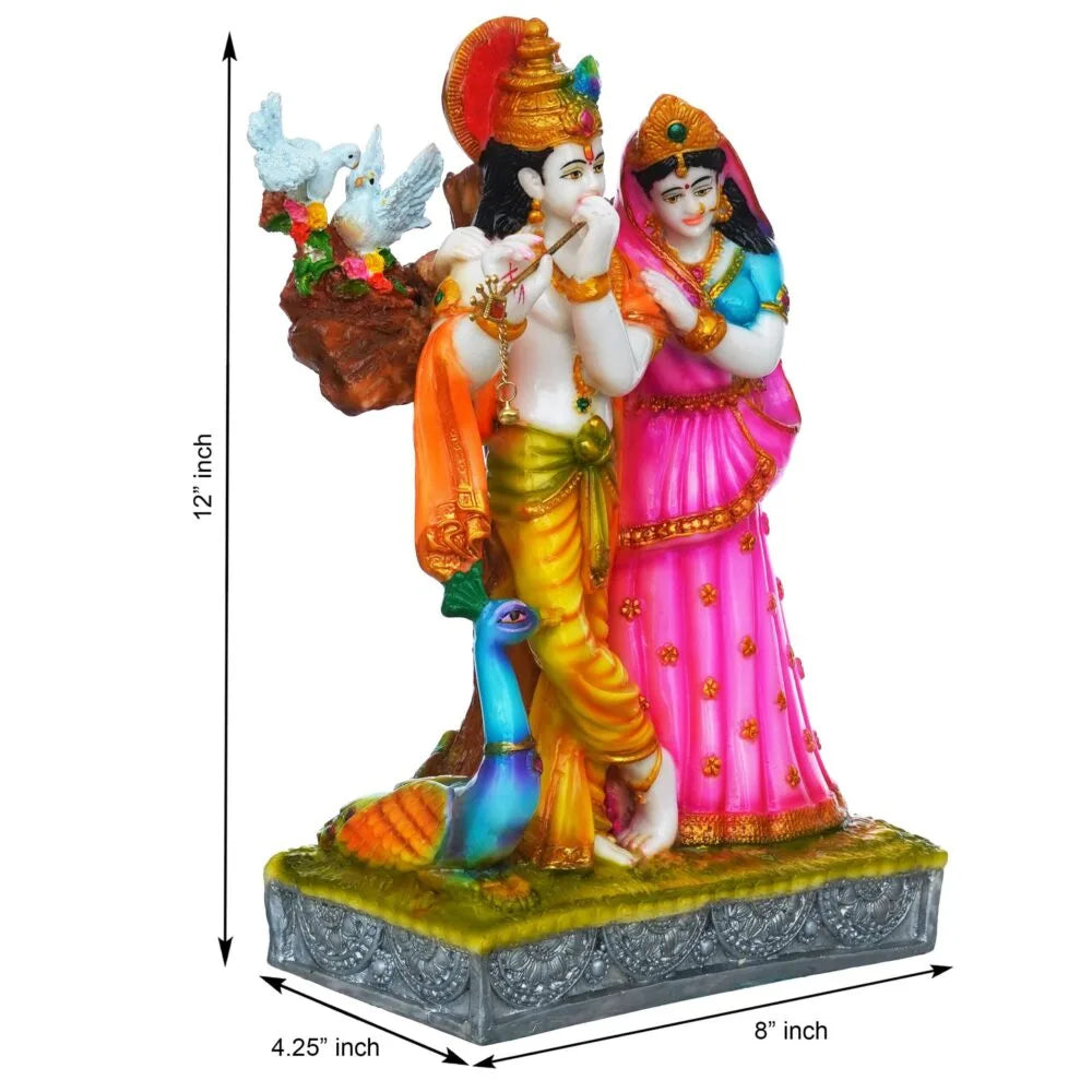 Radha Krishna Idol – 12 Inch Murti with Peacock for Home Temple, Puja & Decoration
