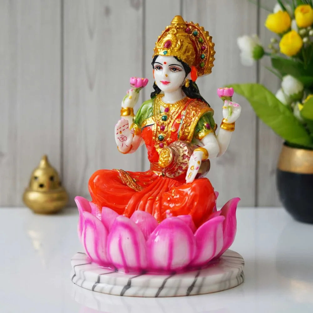 Lakshmi Mata Idol on Lotus – 10.5 Inch Goddess Statue for Diwali Puja & Temple