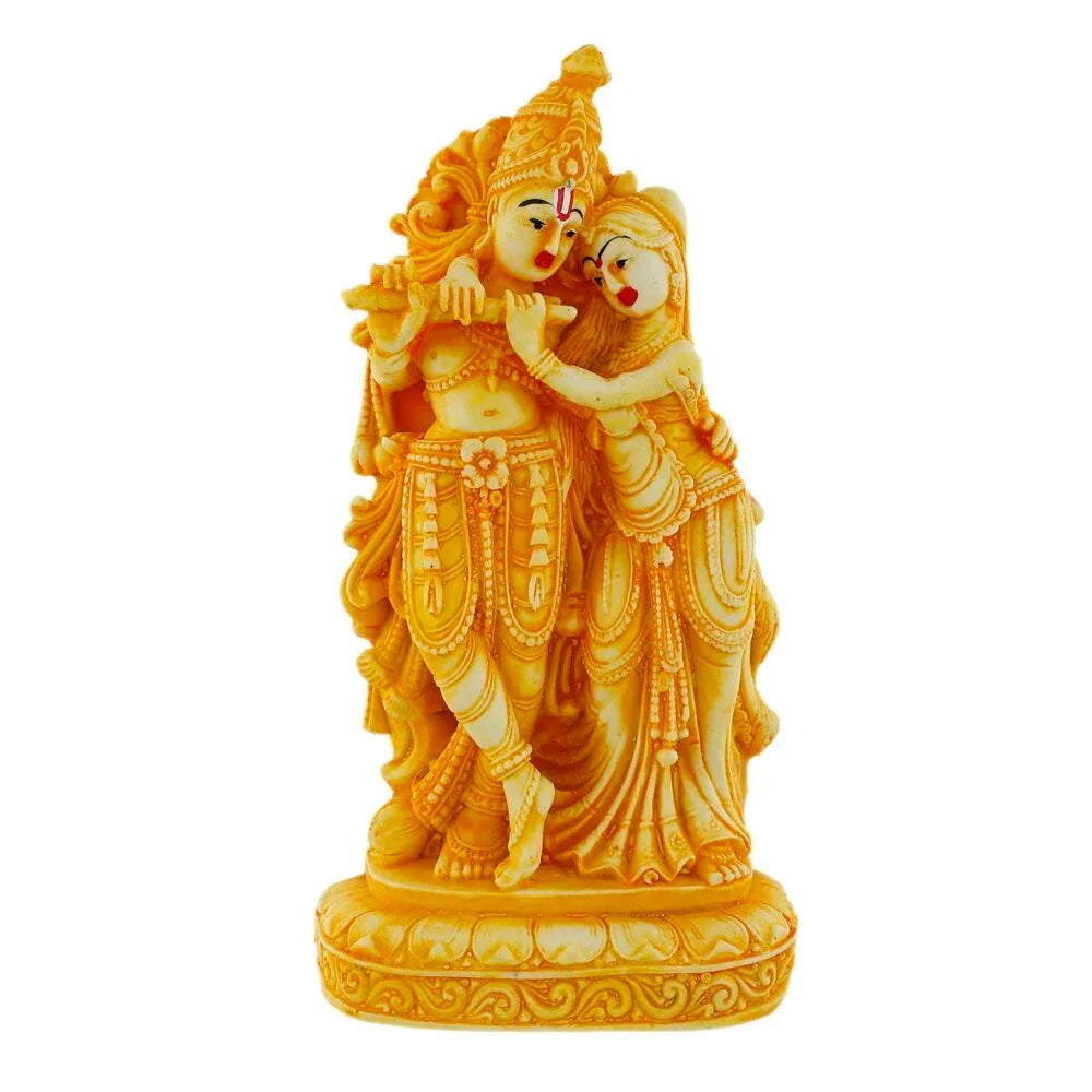 Radha Krishna Idol – Golden Polyresin Statue for Home Temple & Festive Décor