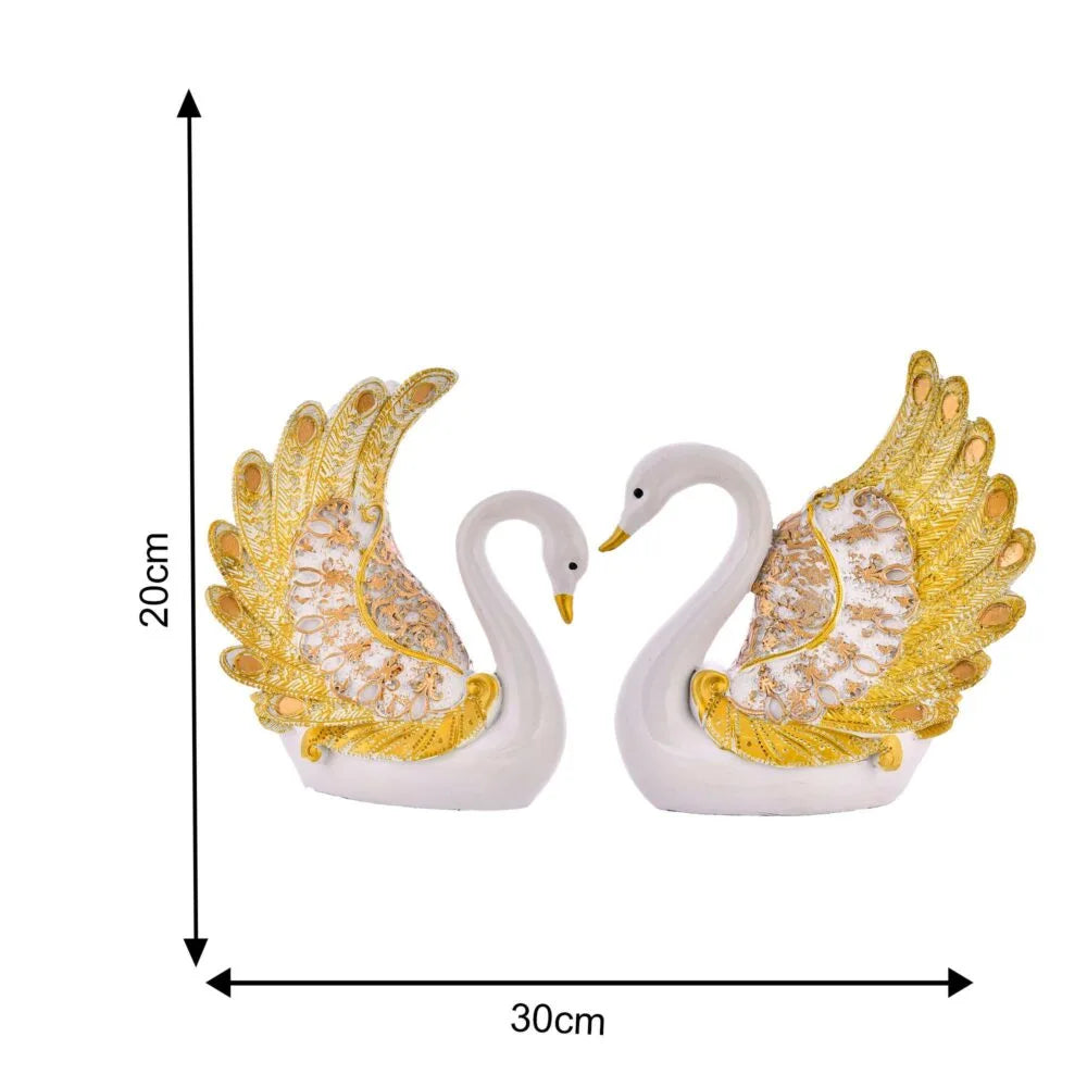 Golden Swan Couple Showpiece – Elegant Love Bird Statue for Home & Wedding Décor