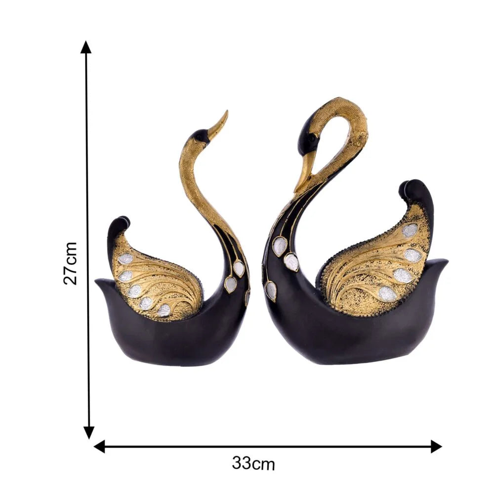 Black & Gold Swan Couple Showpiece – Luxury Romantic Home & Wedding Décor