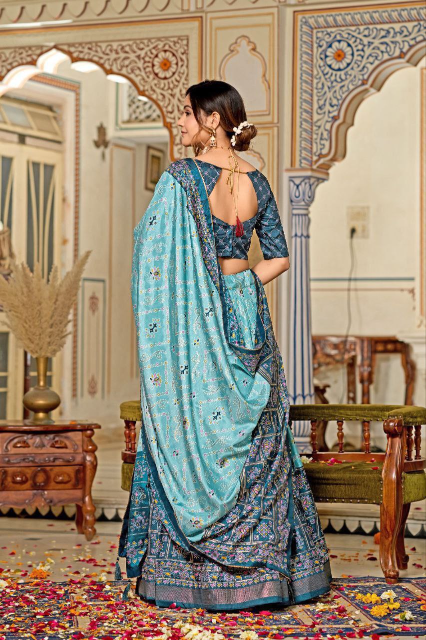 Embrace the elegance of Dola Silk, where tradition meets contemporary style in every printed lehenga choli