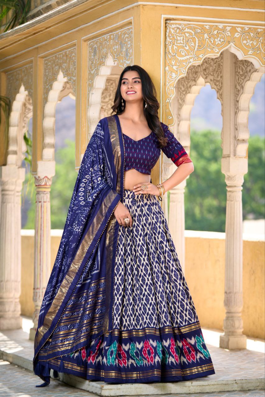elegance of Dola Silk, tradition meets contemporary style in every printed lehenga choli