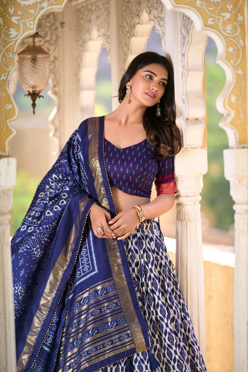 elegance of Dola Silk, tradition meets contemporary style in every printed lehenga choli