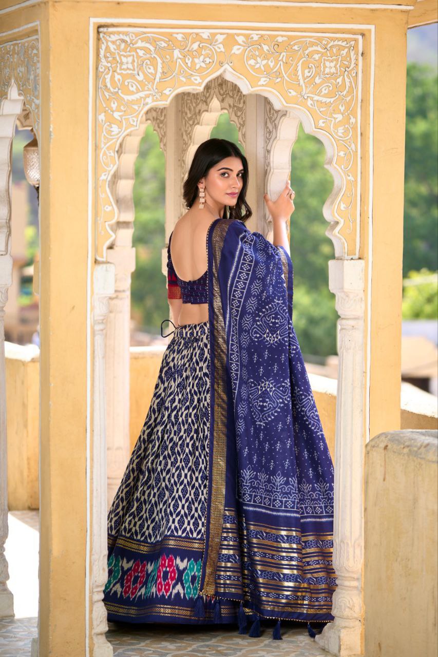 elegance of Dola Silk, tradition meets contemporary style in every printed lehenga choli