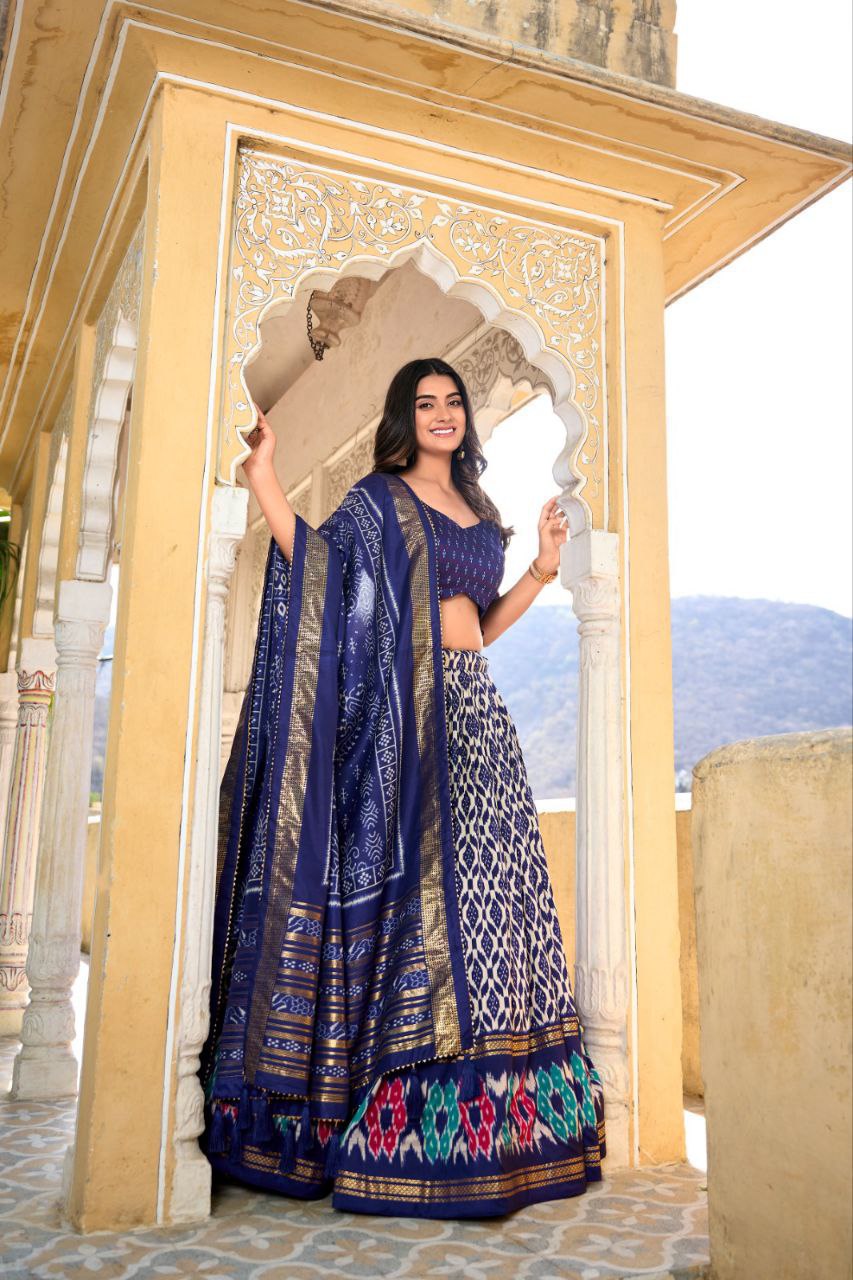 elegance of Dola Silk, tradition meets contemporary style in every printed lehenga choli