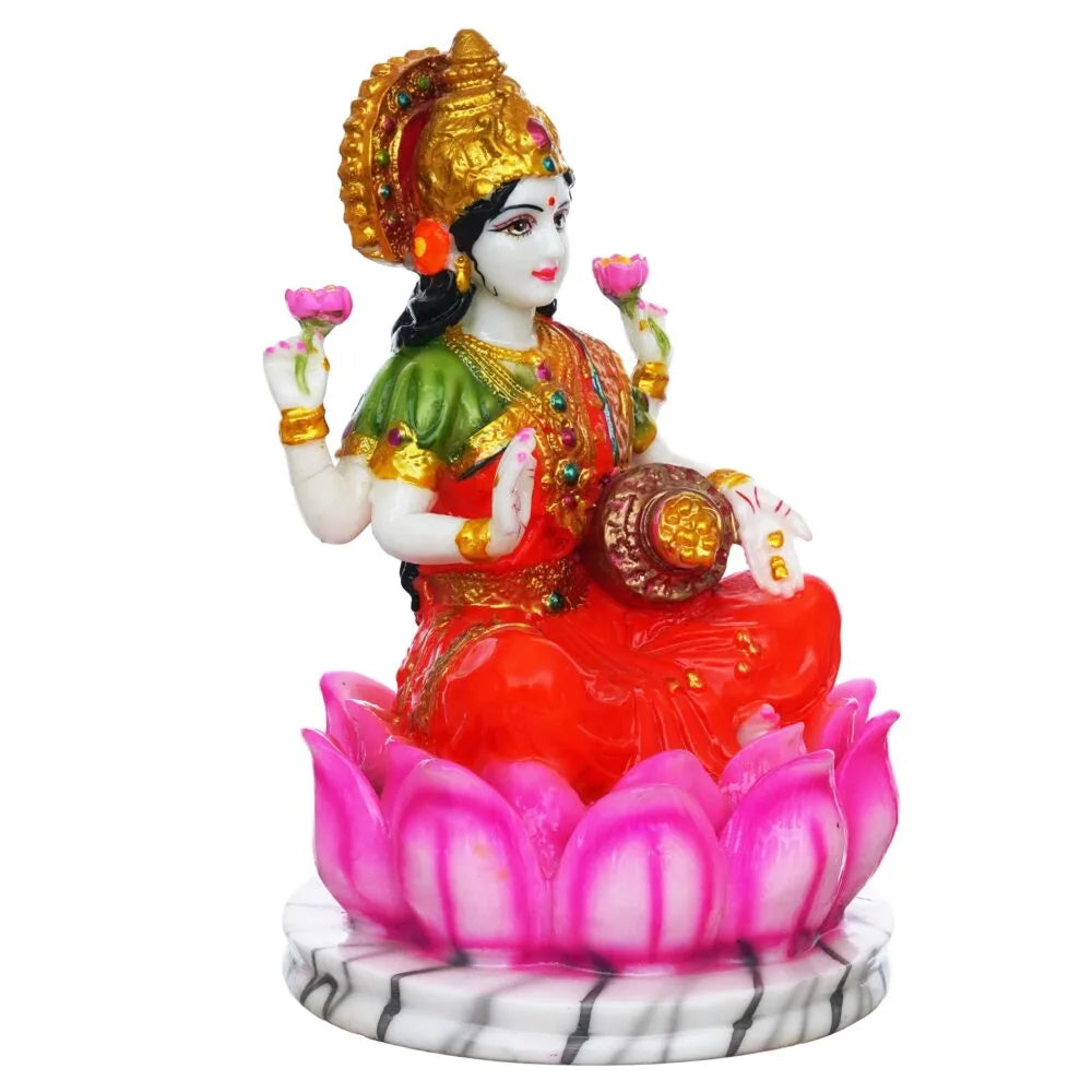 Lakshmi Mata Idol on Lotus – 10.5 Inch Goddess Statue for Diwali Puja & Temple