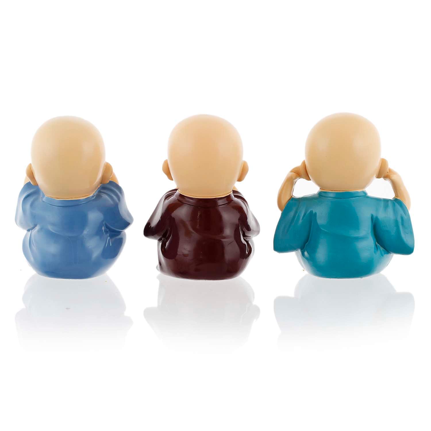 Set of 3 Laughing Monk Figurines – See No Evil, Hear No Evil, Speak No Evil – Feng Shui & Diwali Home Décor Gift