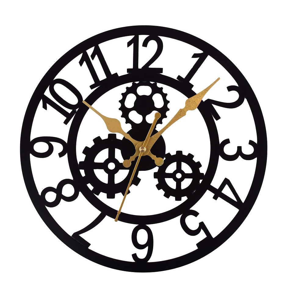 Gear Design Wall Clock 39 CM – Modern Black & Gold Decorative Wall Clock for Home, Living Room & Office