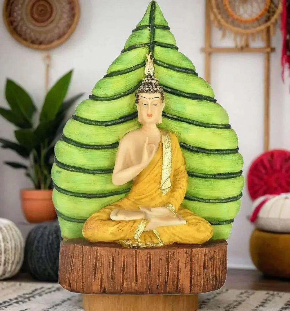 Meditating Buddha Statue with Bodhi Leaf – Peaceful Home & Office Décor