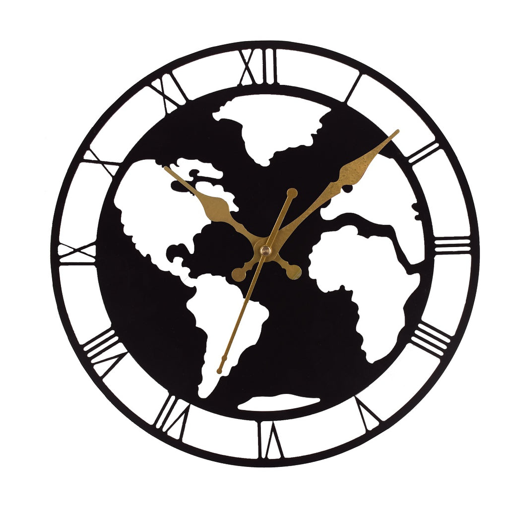 World Map Wall Clock 38 CM – Stylish Metal Wall Clock for Living Room, Office & Home Décor