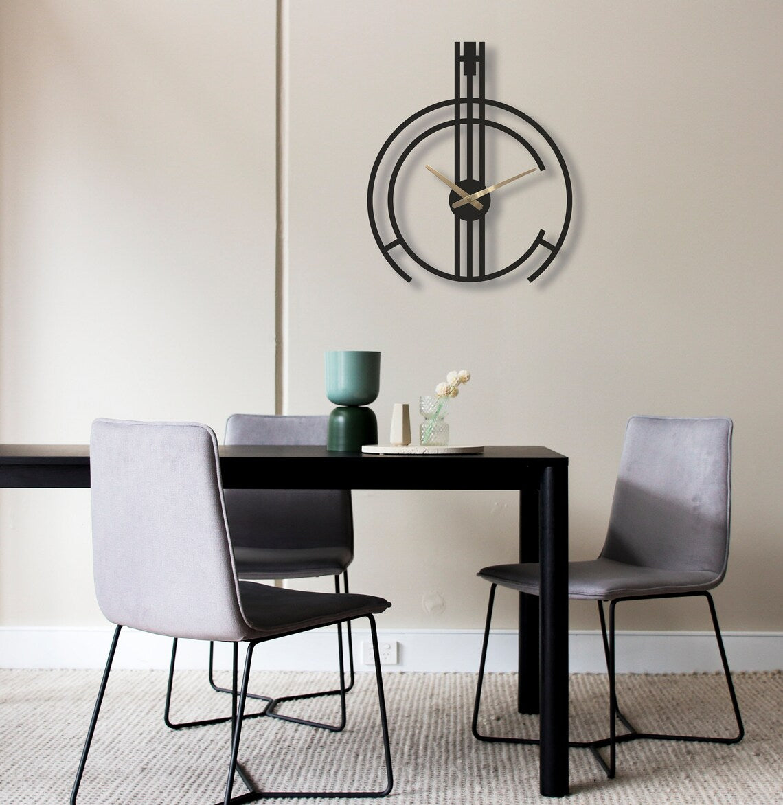 Modern Metal Wall Clock 38x47 cm – Stylish Black & Gold Designer Wall Clock for Living Room, Bedroom & Office