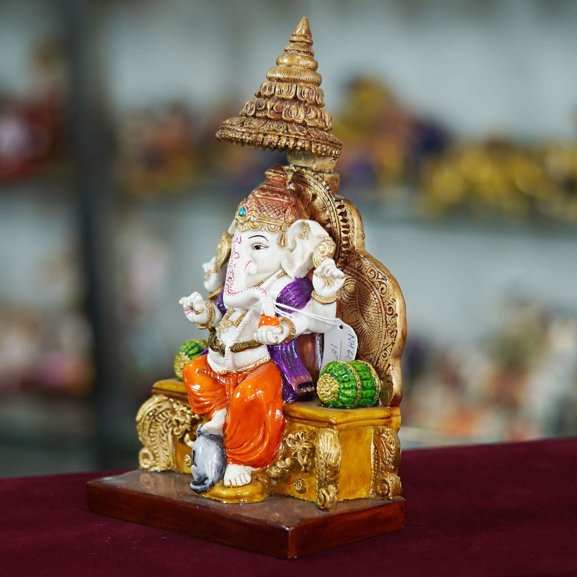Lord Ganesha Idol on Throne – Ganpati Murti for Diwali Puja & Home Temple Décor