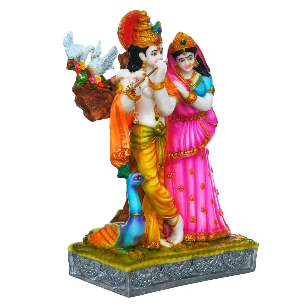 Radha Krishna Idol – 12 Inch Murti with Peacock for Home Temple, Puja & Decoration
