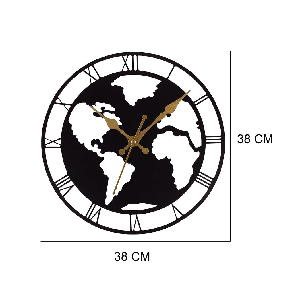 World Map Wall Clock 38 CM – Stylish Metal Wall Clock for Living Room, Office & Home Décor