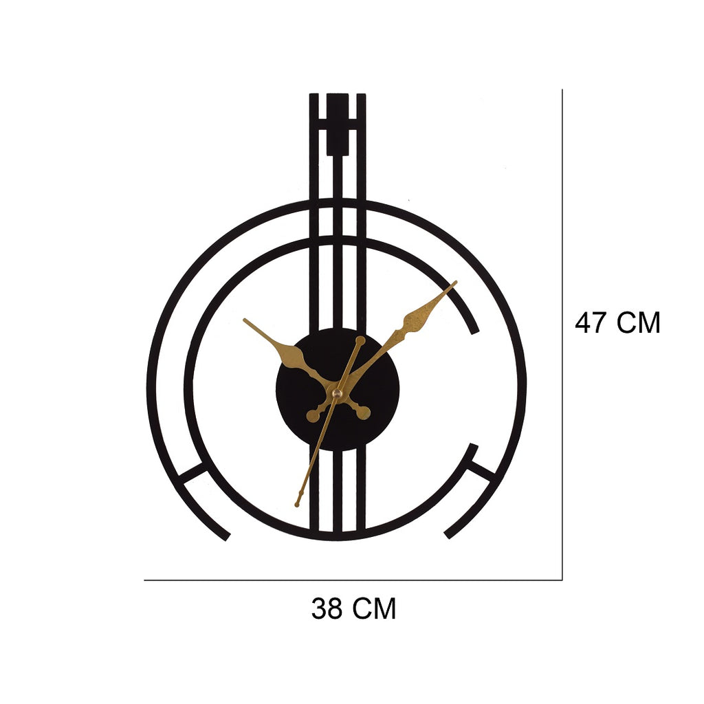 Modern Metal Wall Clock 38x47 cm – Stylish Black & Gold Designer Wall Clock for Living Room, Bedroom & Office