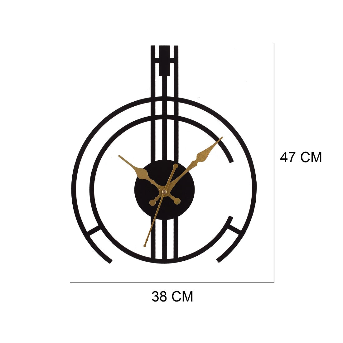 Modern Metal Wall Clock 38x47 cm – Stylish Black & Gold Designer Wall Clock for Living Room, Bedroom & Office